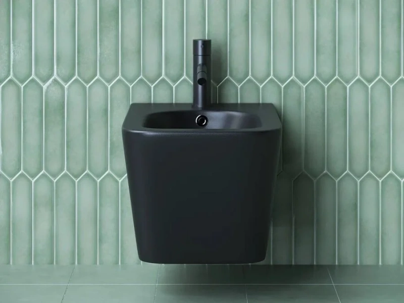 Биде подвесное Ceramica Nova Metric черное матовое CN3008MB (детальная фотография), прямоугольной формы
