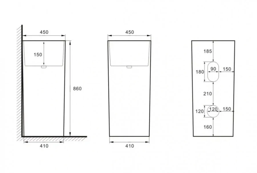 Раковина напольная SantiLine 45 см керамическая белая SL-4014 (детальная фотография), современные, hi-tech