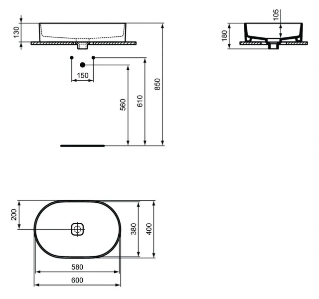 Раковина Ideal Standard Strada II 60 см Oval Vessel T298101 (детальная фотография), современные, hi-tech