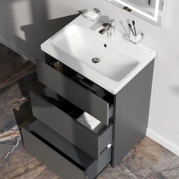 Тумба под раковину напольная Am.Pm Gem S 60 см графит M91FSX0602GM (детальная фотография), комплект (набор)