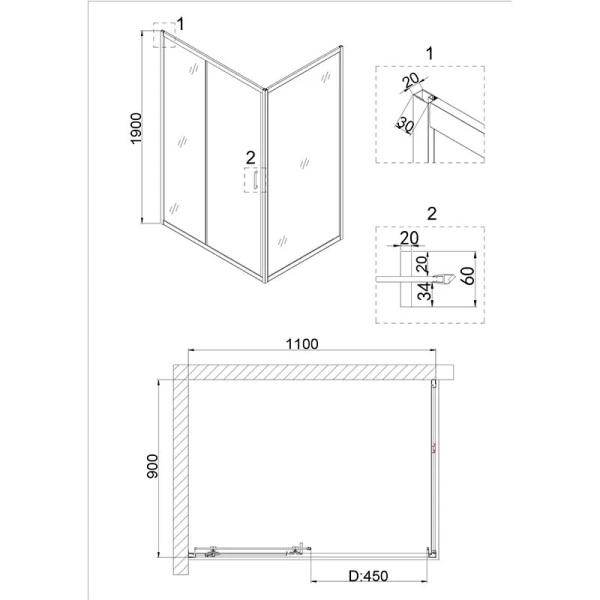 Душевой уголок Niagara Nova 110x90 см профиль черный NG-82-11AB-A90B (детальная фотография), прямоугольные