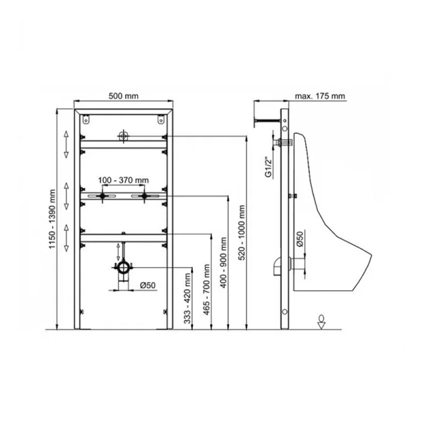 Инсталляция для писсуара BERGES Novum для скрытого монтажа 049215 (детальная фотография), для писсуара
