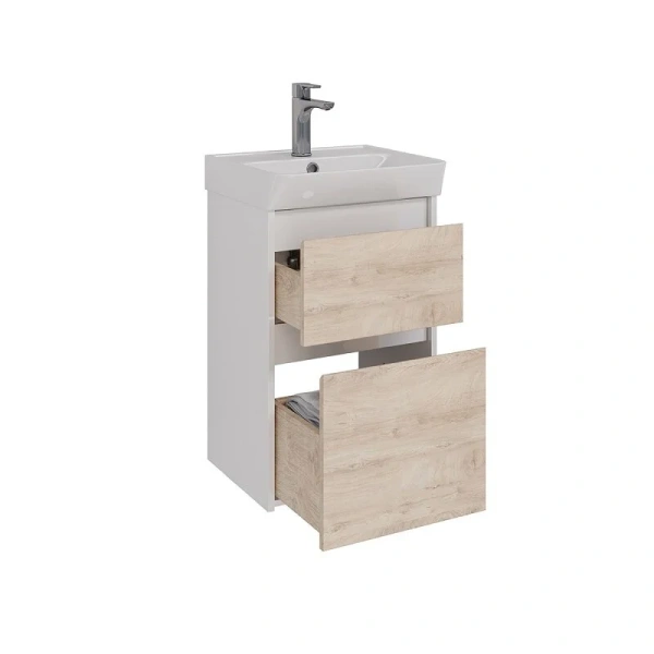 Тумба с раковиной Lemark Combi LM03C45T 45 см 2 выдвижных ящика (детальная фотография), подвесная, напольная, пристенная