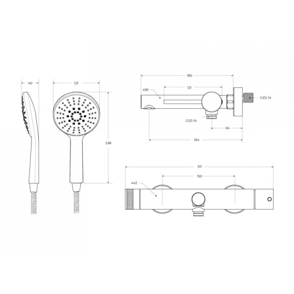 Смеситель для ванны Cezares Relax черный матовый RELAX-VD-NOP (детальная фотография), для ванны