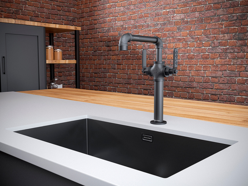 Смеситель для кухни Paulmark Loft антрацит Lo226006-401 (детальная фотография), двухвентильные