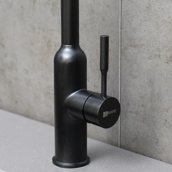 Смеситель для кухни Lemark Expert черный LM5079BL (детальная фотография), из нержавеющей стали, округлая форма