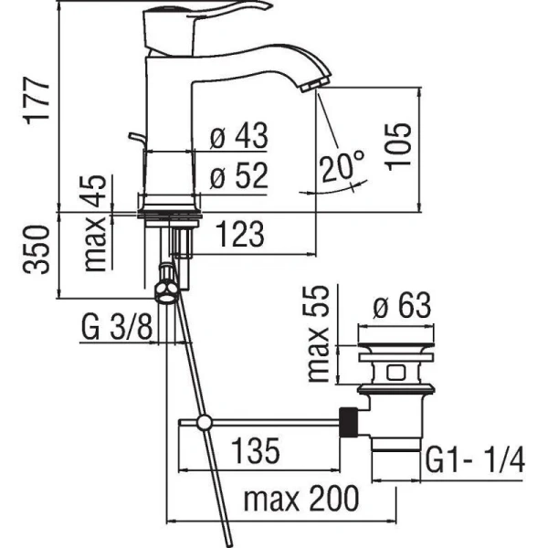 Смеситель для раковины Nobili Sofi золото SI98118/1GDP (детальная фотография), для раковины