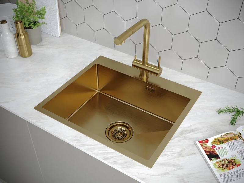 Мойка для кухни Paulmark Isar 59 см брашированное золото PM805951-BG (детальная фотография), врезные