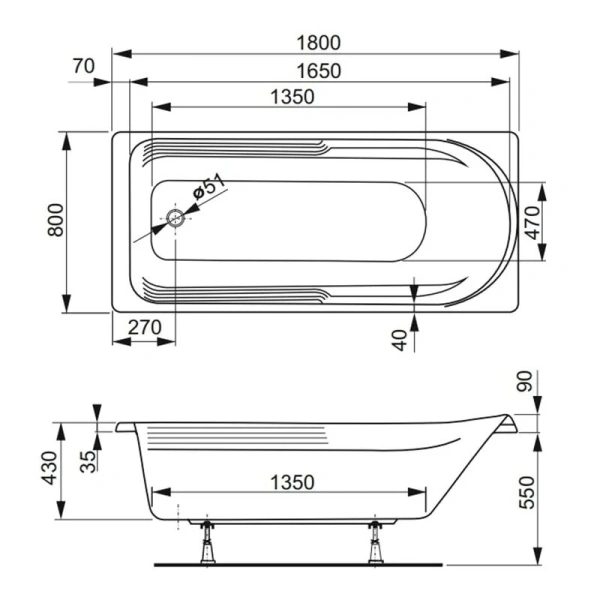 Ванна акриловая Vagnerplast Hera 180×80 см прямоугольная VPBA180HER2X-04 (детальная фотография), современныe, hi-tech