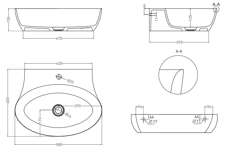 Раковина Salini Alda Wall 01 60 см белый матовый 140321M (детальная фотография), современные, hi-tech