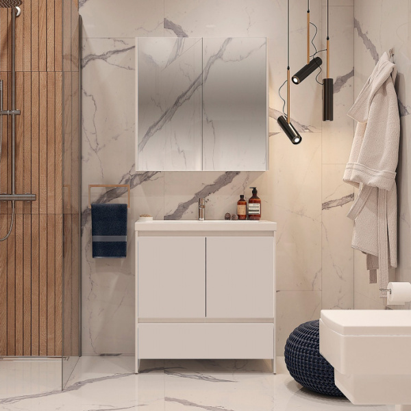 Тумба с раковиной напольная Velvex Klaufs tnKLA.80.2D.1Y-61 80 см МДФ (детальная фотография), современная, hi-tech