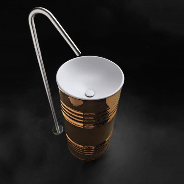 Раковина напольная Kerasan Artwork Barrel белая/бронза 474387 Bianco-bronzo*0 (детальная фотография), современные, hi-tech