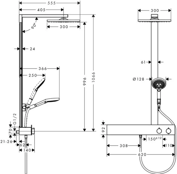 Душевая стойка Hansgrohe Raindance E хром 27363000 (детальная фотография), современные, hi-tech