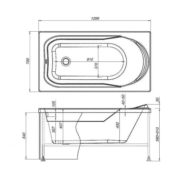 Ванна акриловая Aquanet West 00205300, 130 x 70 см, с каркасом, цвет белый (детальная фотография), акриловые