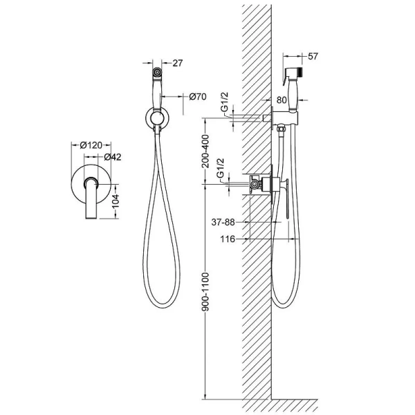 Гигиенический душ со смесителем Timo Anni черный 2789/03SM (детальная фотография), для туалета