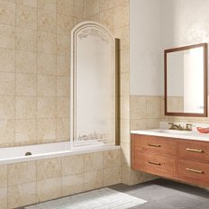 Душевая шторка на ванную профиль бронза стекло сатин рисунок прозрачный Vegas-glass