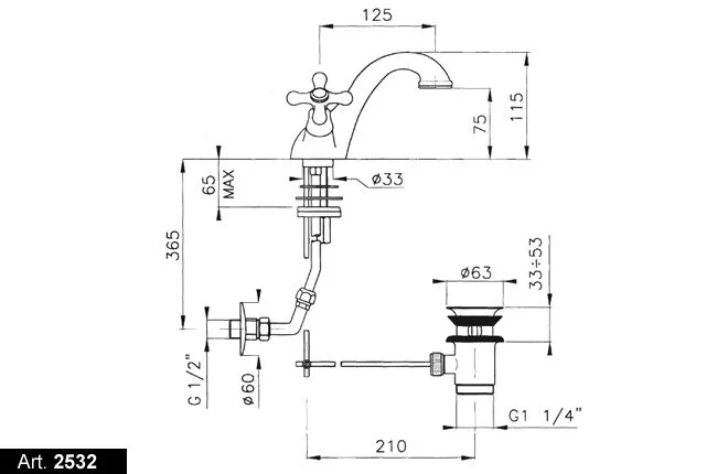 Смеситель для раковины Nicolazzi Nuova Brenta 2532 (детальная фотография), для раковины
