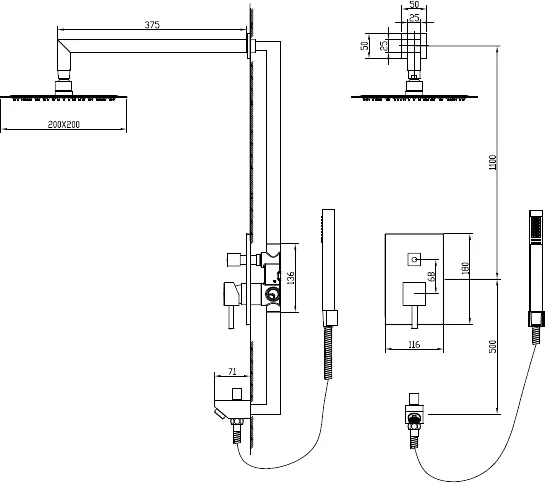 Душевой комплект RGW Shower Panels SP-54 21140854 с изливом (детальная фотография), хром, черные
