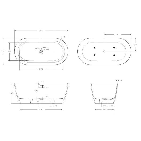 Ванна из искусственного камня Cezares Relax 150х75 см отдельностоящая CZR-RELAX-150-75-57-SSB (детальная фотография), искусственный камень