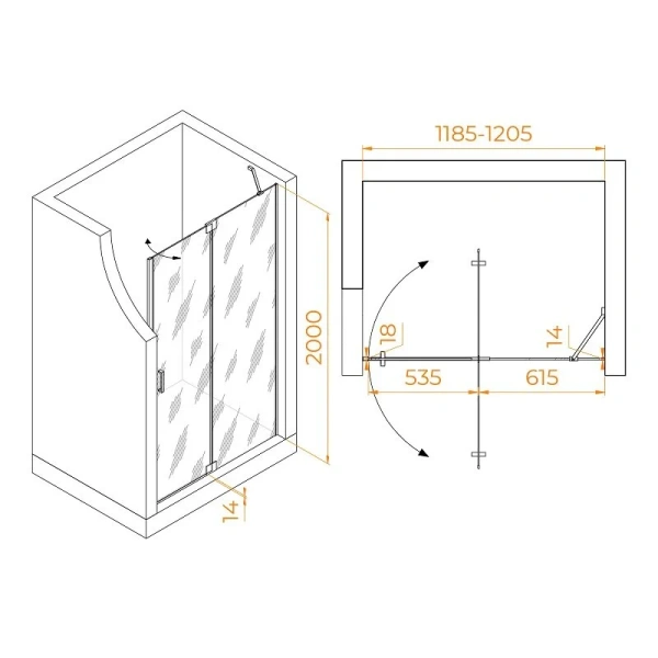 Душевая дверь в нишу RGW Hotel HO-014Gr 120 см профиль серый, стекло прозрачное 350601412-110 (детальная фотография), современные, hi-tech