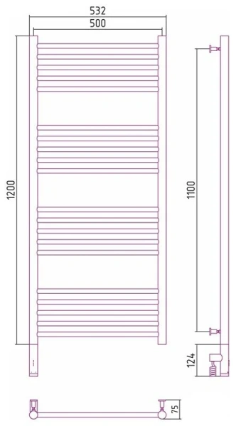 Полотенцесушитель электрический Сунержа Богема 3.0 50х120 см левый без покрытия 00-5804-1250 (детальная фотография), современные, hi-tech