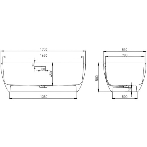 Ванна из искусственного камня Salini Luce 170x85 см белая матовая 100121M (детальная фотография), без гидромассажа, большие