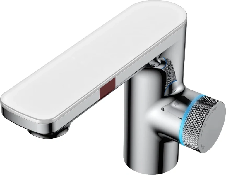 Смеситель для раковины BERGES Morans хром 076001 (детальная фотография), из латуни, округлая форма, сенсорные от батареек