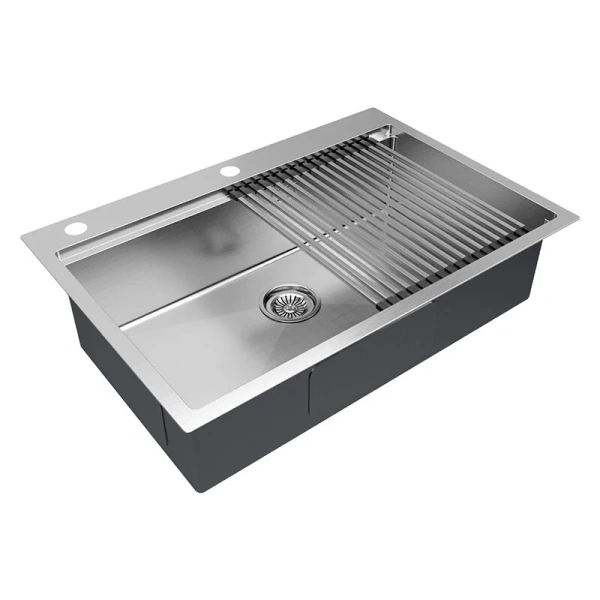 Мойка для кухни Paulmark Vast-Pro PM707551 75 см врезная (детальная фотография), из нержавеющей стали, стальные, металлические