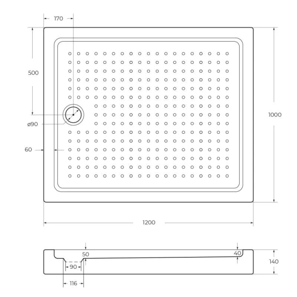 Душевой поддон Cezares Tray 120х100 см прямоугольный TRAY-A-AH-120/100-15-W (детальная фотография), с низким поддоном