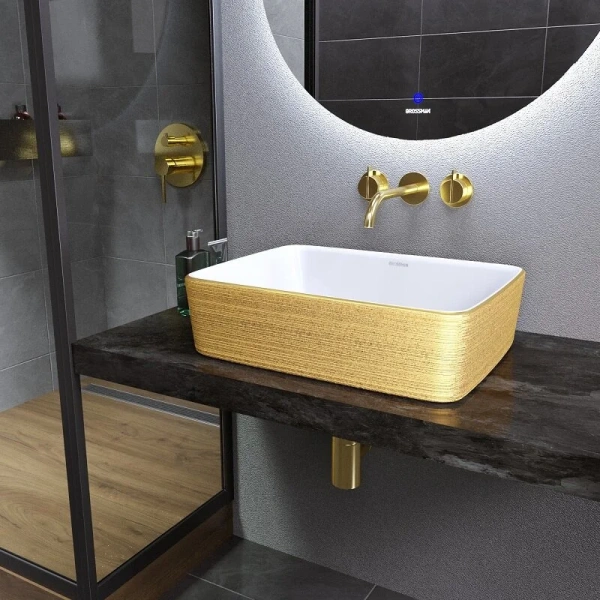 Раковина Grossman Color 48 см золото/белая GR-3016GW (детальная фотография), накладные (на столешницу)