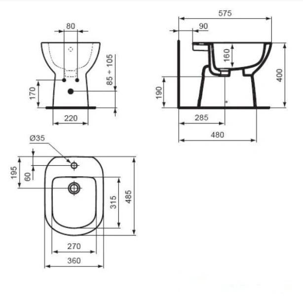 Биде напольное Ideal Standard Tempo белое T510201 (детальная фотография), современные, hi-tech