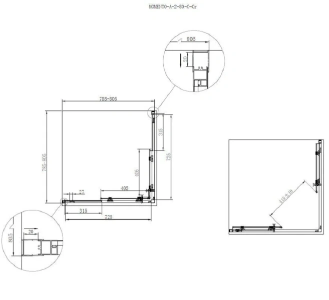 Душевой уголок Cezares Momento 80х80 см квадратный MOMENTO-A-2-80-C-Cr (детальная фотография), квадратные