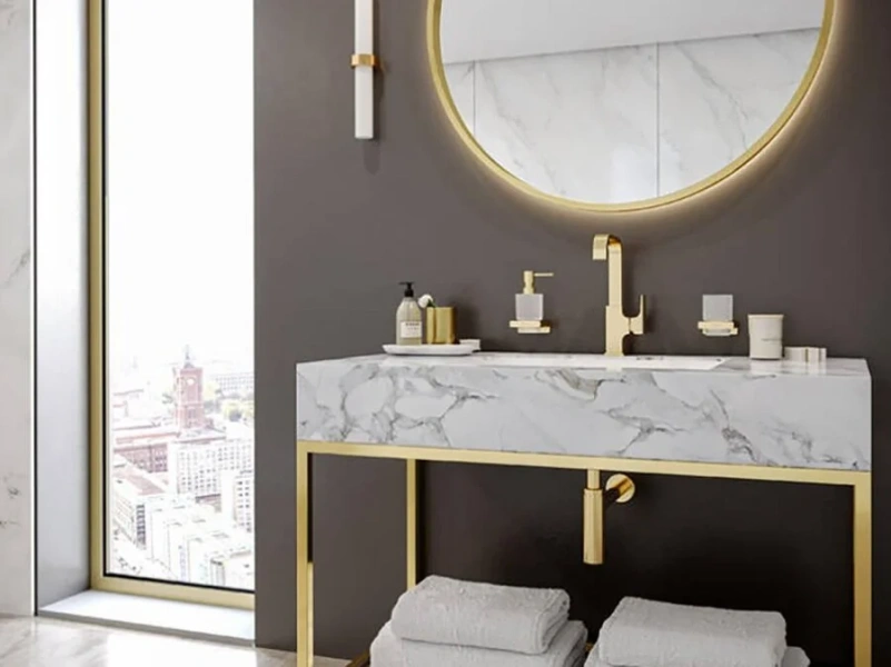 Дозатор для мыла Hansgrohe AddStoris полированное золото 41745990 (детальная фотография), металлические, стеклянные