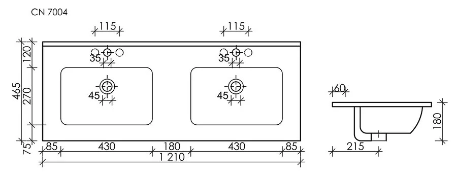 Раковина Sancos Element 121 см черная матовая CN7004MB (детальная фотография), современные, hi-tech