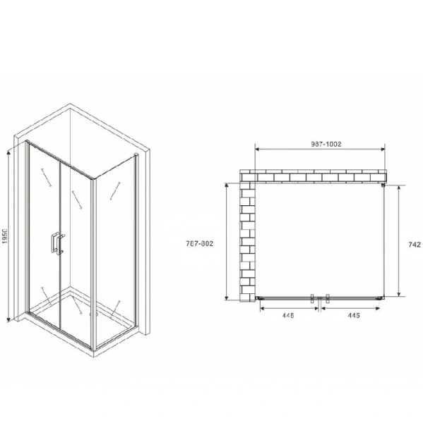 Душевой уголок Abber Sonnenstrand 100х80 см профиль черный AG04100BC-S80B (детальная фотография), прямоугольные