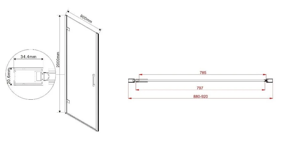 Душевая дверь в нишу Vincea Flex 90 см профиль хром, стекло тонированное VDP-1F900CG (детальная фотография), современные, hi-tech