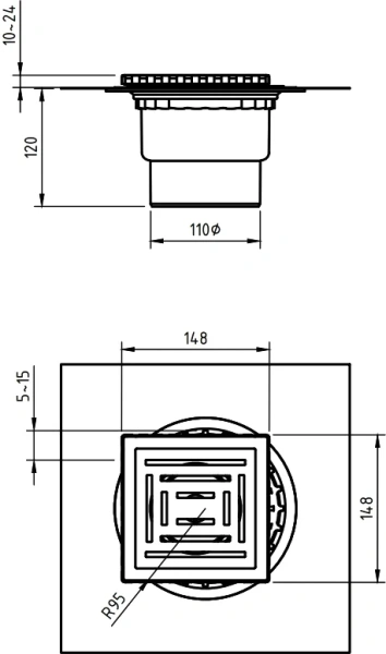 Душевой трап BERGES ZENTRUM Antik 15 см хром матовый 090465 (детальная фотография), стандартные