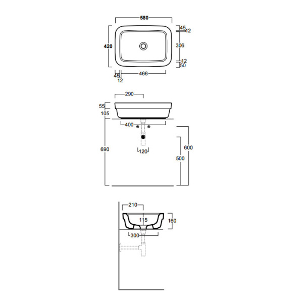 Схема (детальная фотография), накладные (на столешницу)