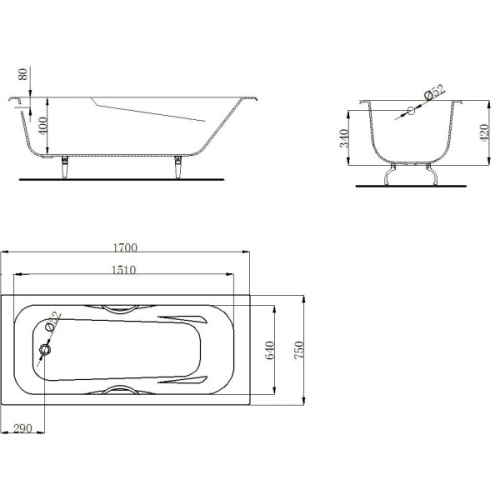 Ванна чугунная Byon 15 170х75х42 V0000221 (детальная фотография), чугунные