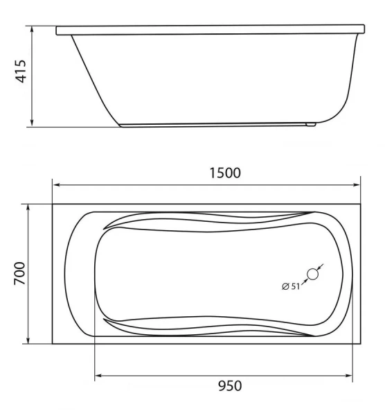 Ванна акриловая 1Marka Classic 150х70 см прямоугольная 01кл1570 А (детальная фотография), акриловые