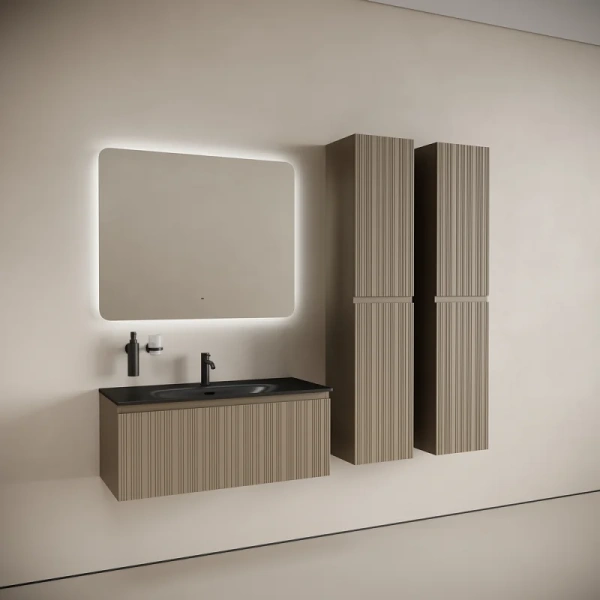 Тумба под раковину подвесная Sancos Code 100 см серо-бежевая CD100GB (детальная фотография), комплект (набор)