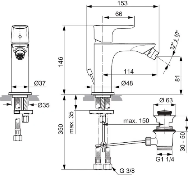 Смеситель для биде Ideal Standard Connect Air хром A7030AA (детальная фотография), для биде