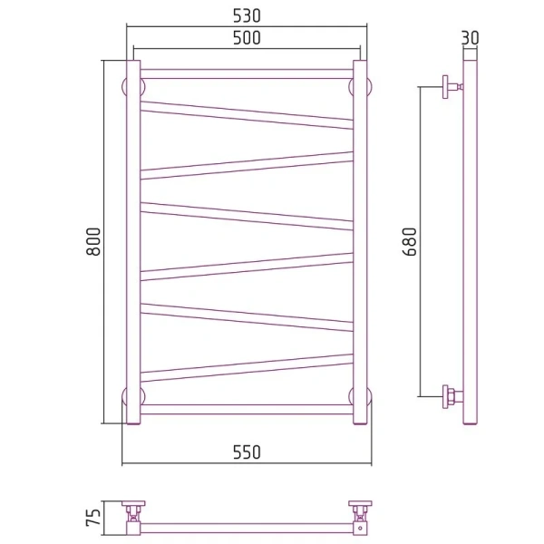 Полотенцесушитель водяной Сунержа Сирокко 50х80 см шампань 020-0253-8050 (детальная фотография), современные, hi-tech
