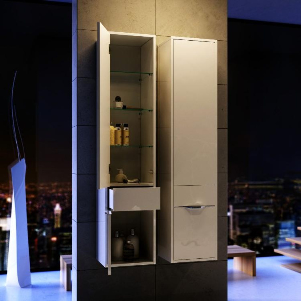 Шкаф-пенал подвесной Aqwella Malaga 33 см белый, петли слева Mal.05.03/L (детальная фотография), 30 см