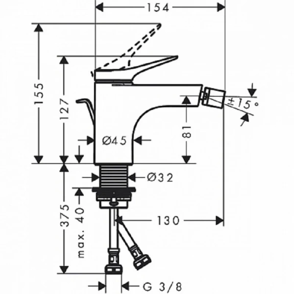 Смеситель для биде Hansgrohe Vivenis черный матовый 75200670 (детальная фотография), для биде