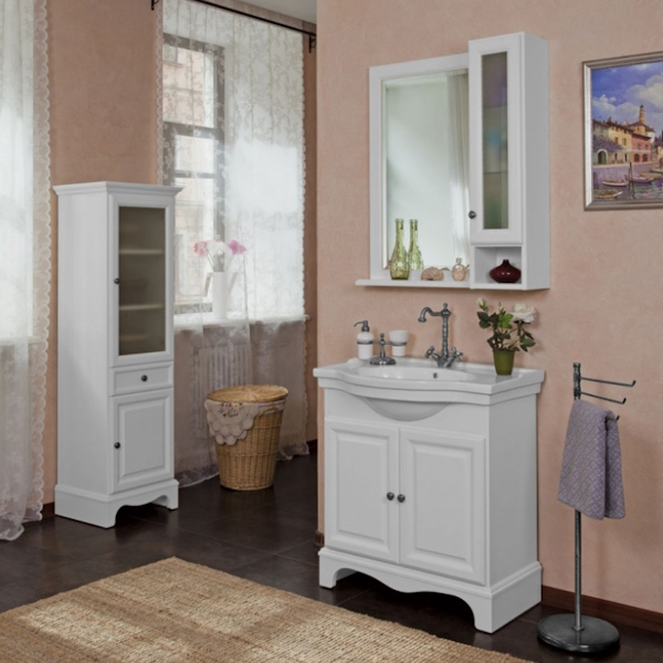 Шкаф для ванной, петли справа, цвет белый матовый, фурнитура состареное серебро, La Beaute Michel SMI24LBO.Dx.O.CR (детальная фотография), по запросу