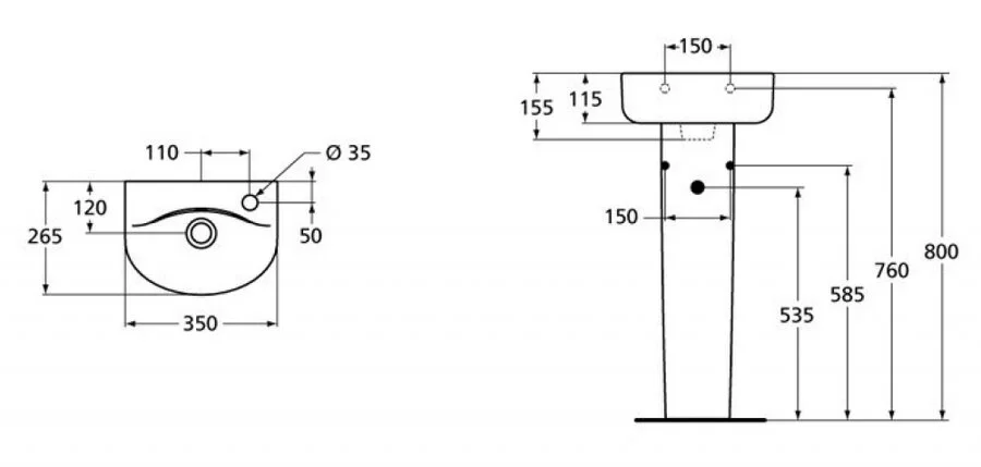 Раковина Ideal Standard Connect 35 см подвесная E791501 (детальная фотография), современные, hi-tech