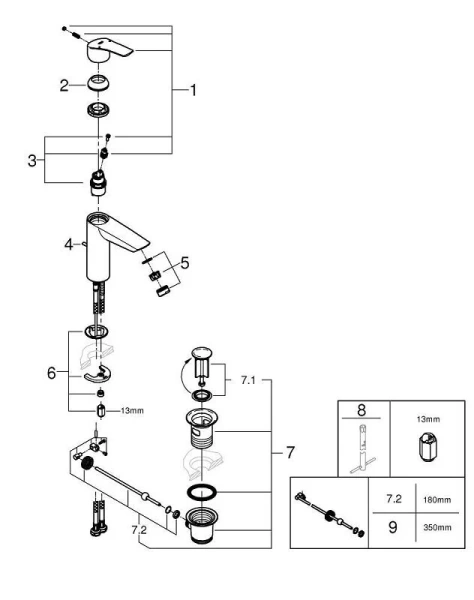 Смеситель для раковины Grohe Eurosmart с донным клапаном, хром 23322003 (детальная фотография), современные, hi-tech