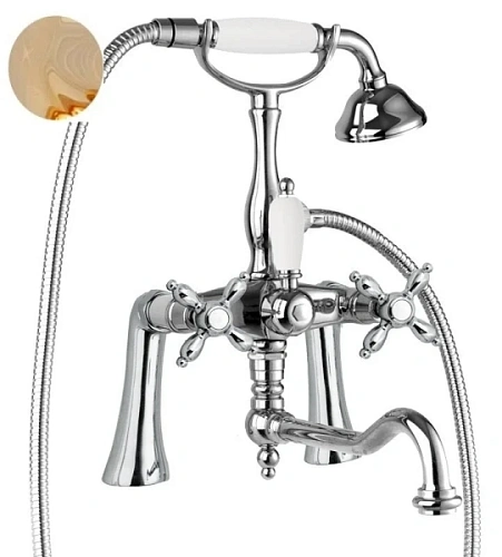 Смеситель для ванны Cezares Nostalgia золото 24 карат, ручка белая - фото 3