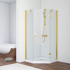 Душевой уголок профиль золотой стекло прозрачное Vegas-glass